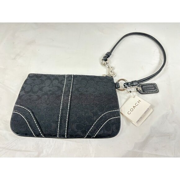 Coach 40095 Signature Contrast Trim Wristlet Pouch Clutch Black new - Picture 4 of 7